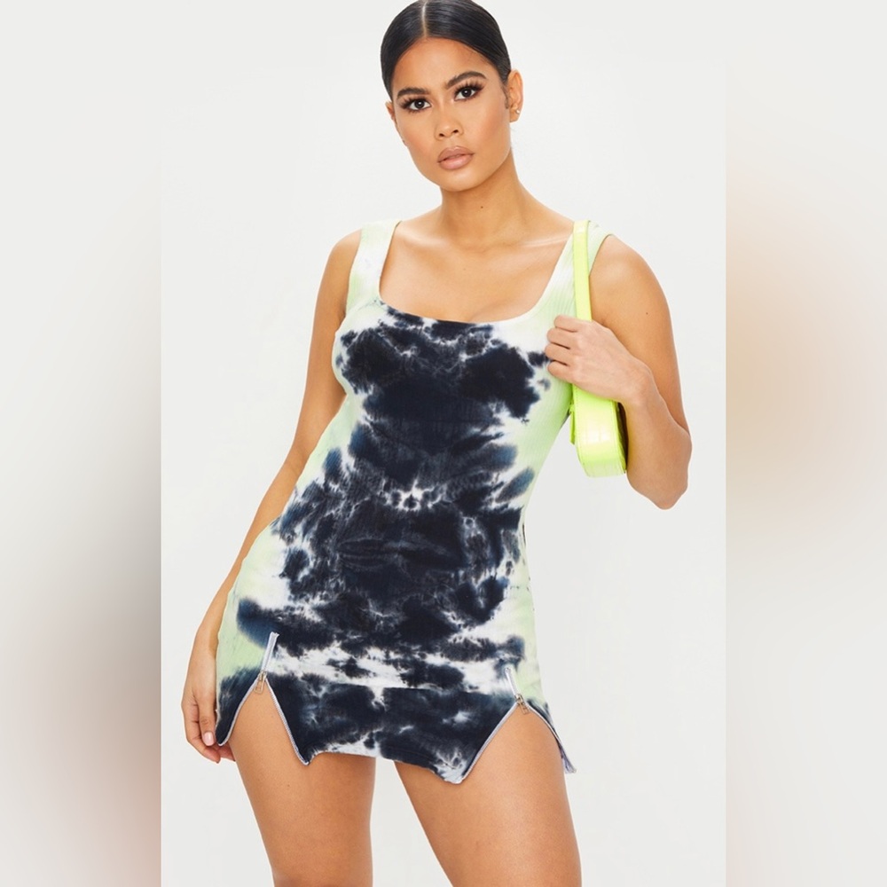 PrettyLittleThing Multi Tie Dye Ribbed Zip Hem Sleeveless Bodycon Dress